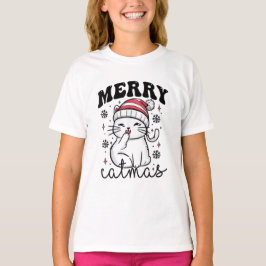 Katze mit Weihnachtsmannmütze X-Mas Holiday Merry  T-Shirt