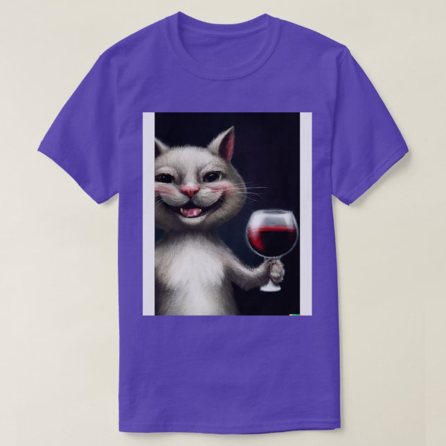 Katze mit Wein 1 T-Shirt (Design vorne)