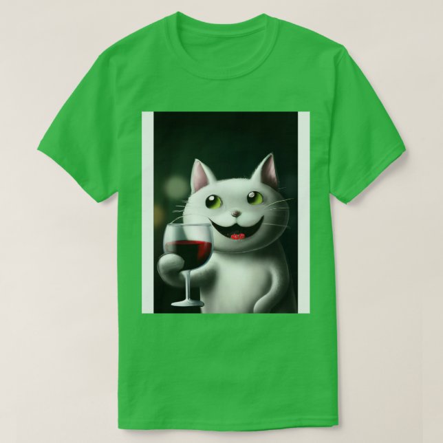 Katze mit Wein 3 T-Shirt (Design vorne)