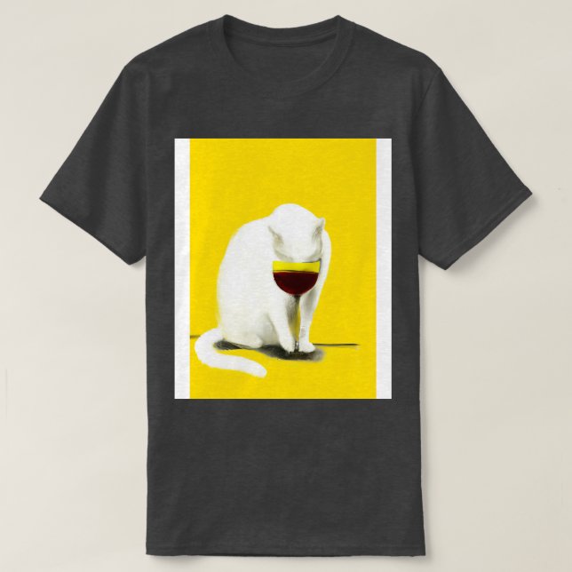 Katze mit Wein T-Shirt (Design vorne)