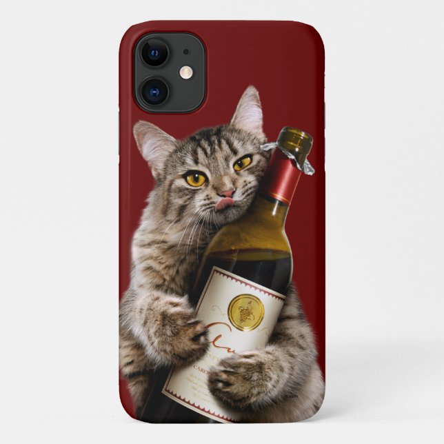 Katze mit Weinflasche Case-Mate iPhone Hülle (Rückseite)