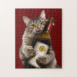Katze mit Weinflasche Puzzle