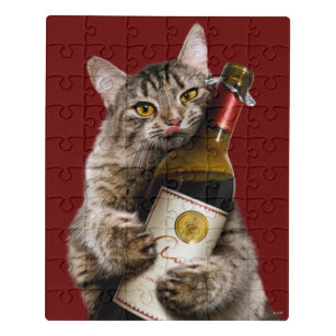 Katze mit Weinflasche Puzzle