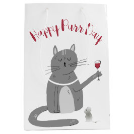 Katze mit Weinglas Geburtstag Mittlere Geschenktüte