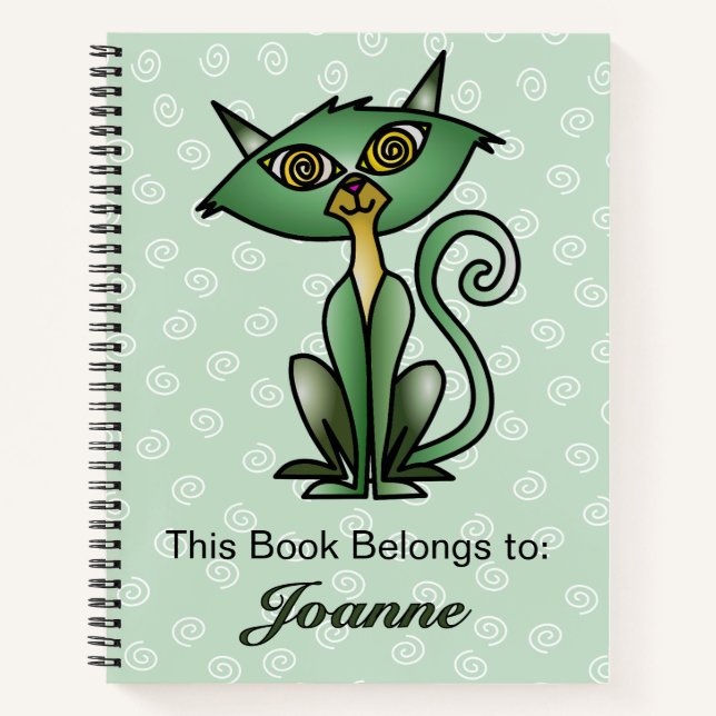 Katze mit weißem Swirt-HintergrundNotebook Notizbuch (Vorderseite)