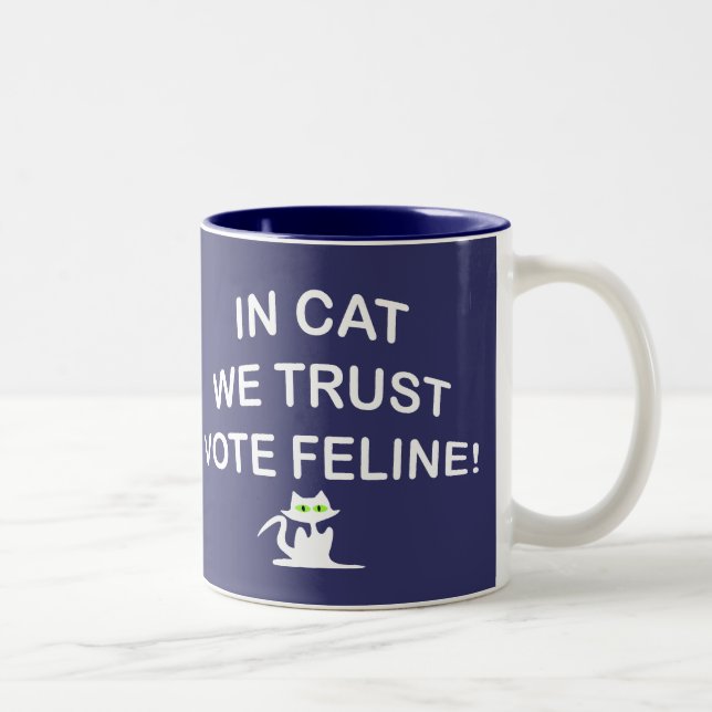 Katze mit weißem Text abstimmen Zweifarbige Tasse (Rechts)