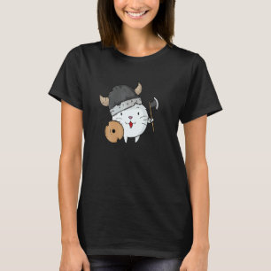 Katze mit Wikingerhelm Axt und Schild T-Shirt