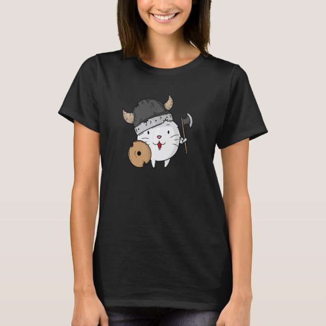 Katze mit Wikingerhelm Axt und Schild T-Shirt (Vorderseite)
