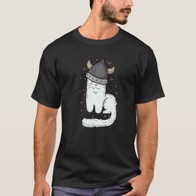 Katze mit Wikingerhelm und Klauen T-Shirt (Vorderseite)