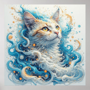 Katze mit wirbelnden abstrakten Mustern Poster