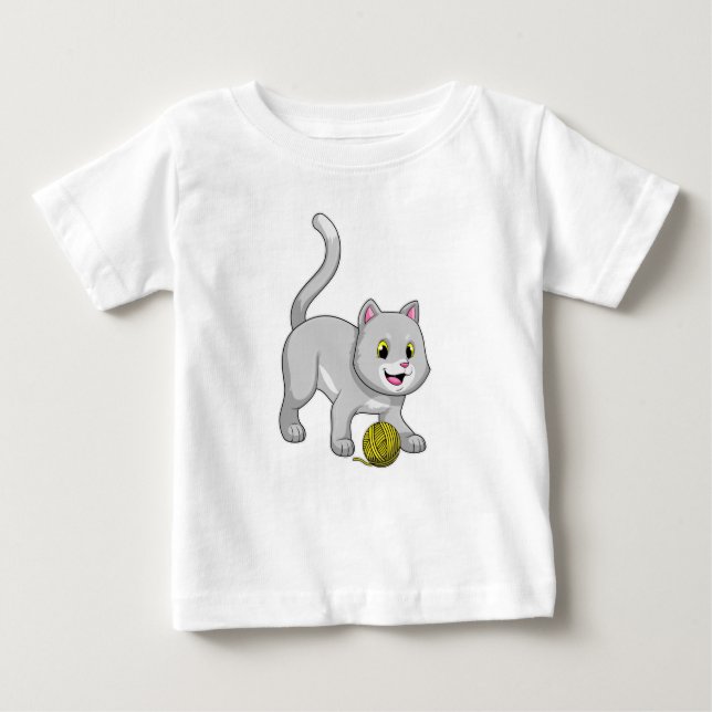 Katze mit Wollgarnkugel Baby T-shirt (Vorderseite)