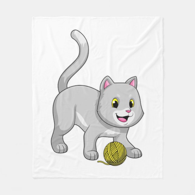 Katze mit Wollgarnkugel Fleecedecke (Vorderseite)