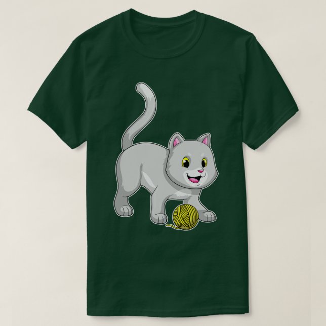 Katze mit Wollgarnkugel T-Shirt (Design vorne)
