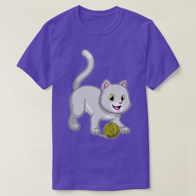 Katze mit Wollgarnkugel T-Shirt (Design vorne)