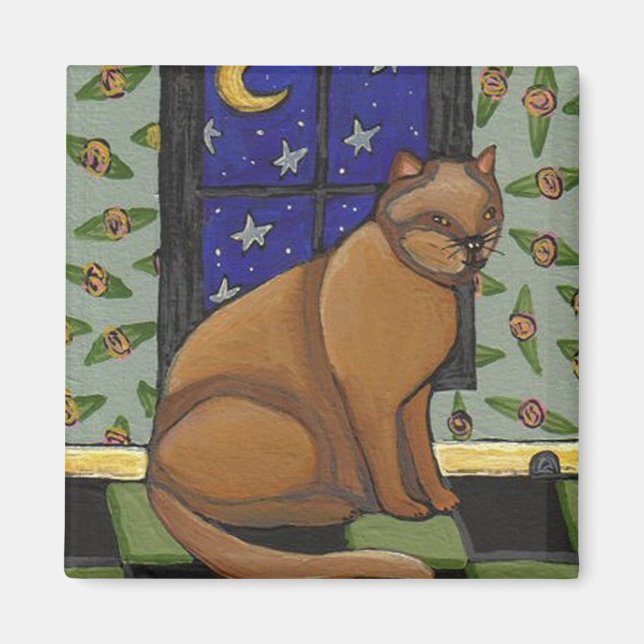 Katze, Mond und Sterne - Magnet (Vorne)