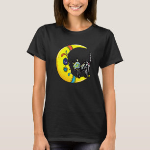 Katze & Mond Zucker-Schädel Dia de Los Muertos Tag T-Shirt