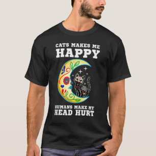 Katze & Mond Zucker-Schädel Dia de Los Muertos Tag T-Shirt