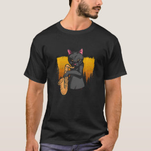 Katze Musiker Musikinstrument Musik Saxophon T-Shirt