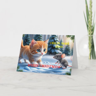 KATZE-N-MAUS-PERSONALISIERTE KID-CHRISTMAS-KARTE DANKESKARTE
