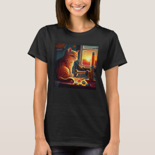 Katze näht Buntes T-Shirt
