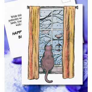 Katze Neugierig Winter-Kühle Stimmung Verspäteter  Postkarte