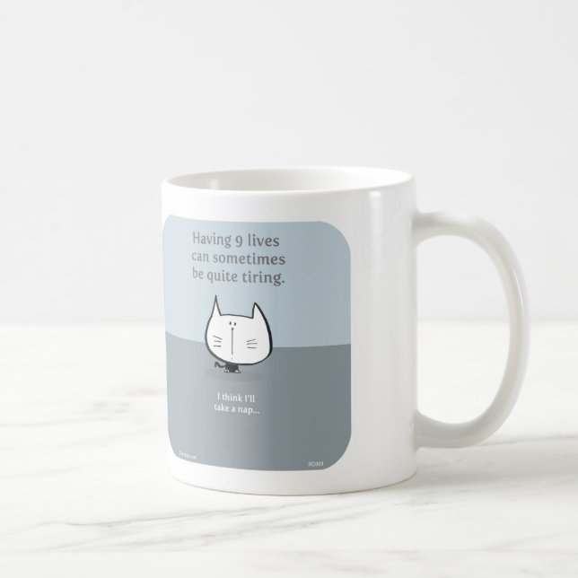 Katze, neun Leben, 9 Leben, ermüdend, Nickerchen, Kaffeetasse (Rechts)