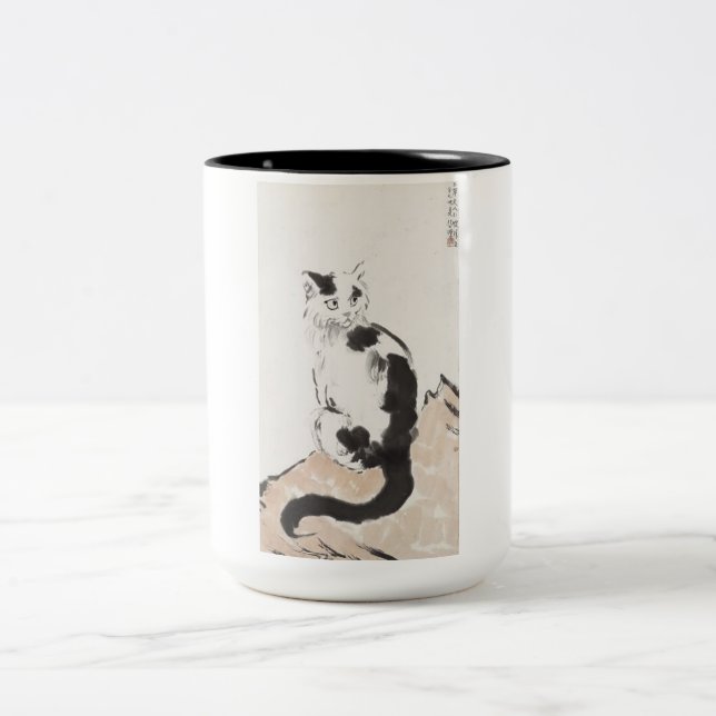 Katze (Niedlich Kitten) (Adorable Kitty) (von Xu B Zweifarbige Tasse (Mittel)