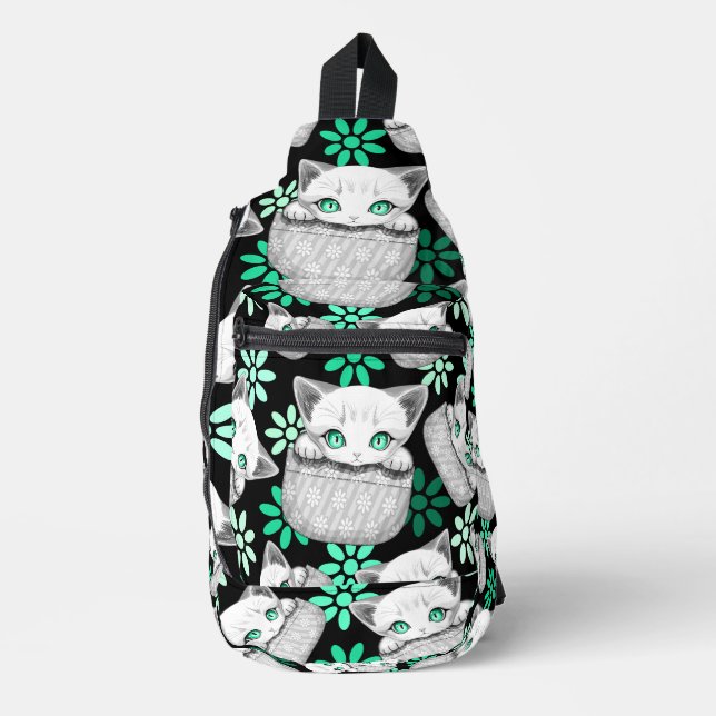 Katze Niedlich und spielerisch aus einem Pocket Crossbody Bag (Vorderseite)