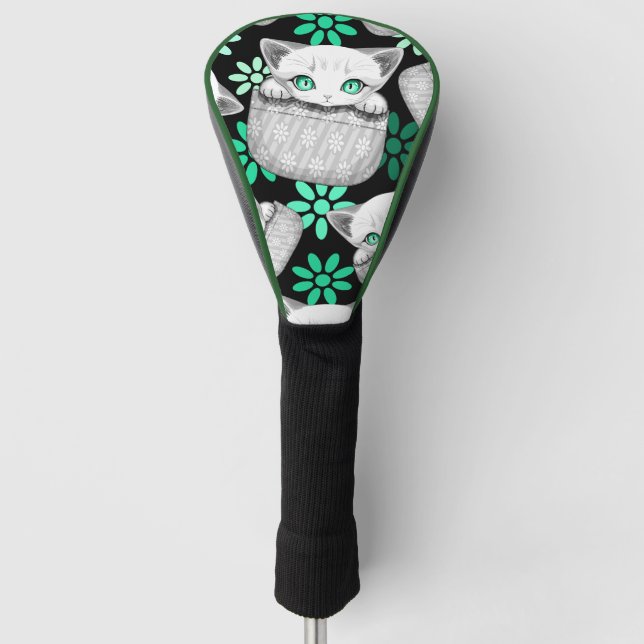 Katze Niedlich und spielerisch aus einem Pocket Golf Headcover (Vorderseite)
