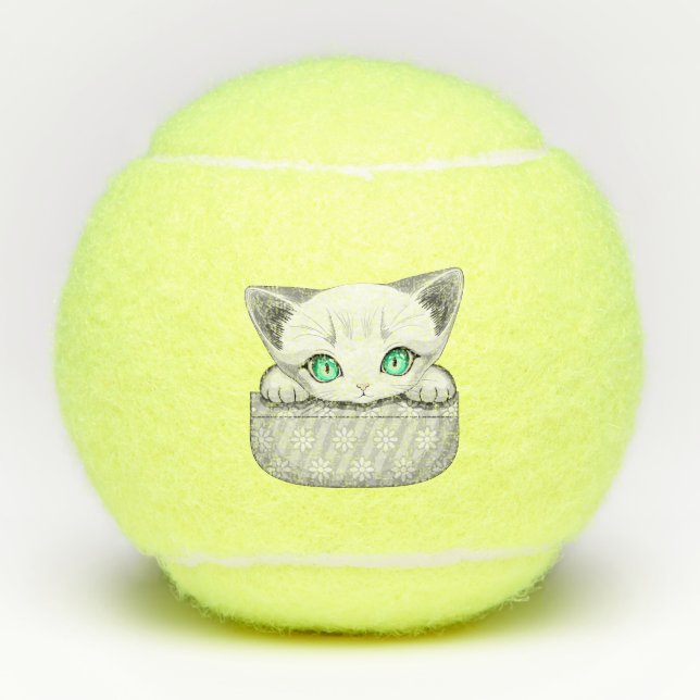 Katze Niedlich und spielerisch aus einem Pocket Tennisbälle (Vorderseite)