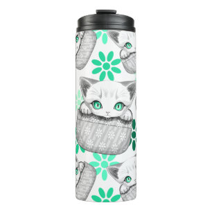 Katze Niedlich und spielerisch aus einem Pocket Thermosbecher