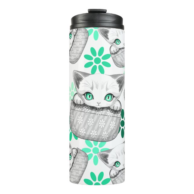 Katze Niedlich und spielerisch aus einem Pocket Thermosbecher (Vorderseite)