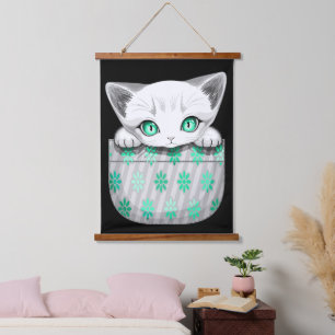 Katze Niedlich und spielerisch aus einem Pocket Wandteppich Mit Holzrahmen