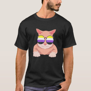 Katze Nonbinary Flag Sonnenbrille Lgbt Stolz Non B T-Shirt