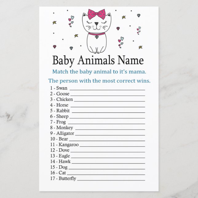 Katze oder Kitten Baby Animes Name Game (Vorderseite)