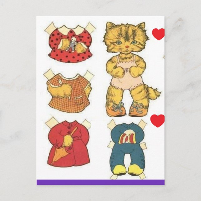 KATZE PAPIERPUPPE VINTAGE POSTKARTE (Vorderseite)