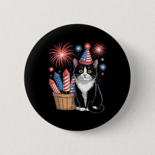 Katze Patriotisch Amerika Katzen USA-Flagge Feuerw Button