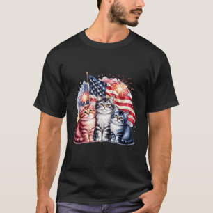 Katze Patriotisch Amerika Katzen Usa-Flagge Feuerw T-Shirt