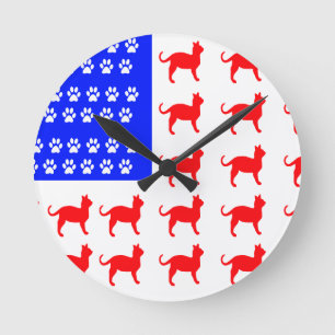 Katze + Paw-Flag Runde Wanduhr