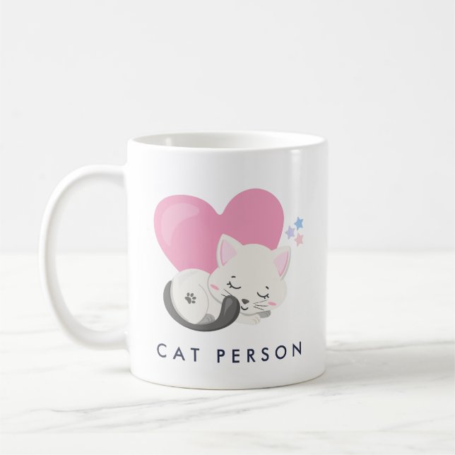 Katze Person Text Niedlich White Kitty Cat Schlafe Kaffeetasse (Links)