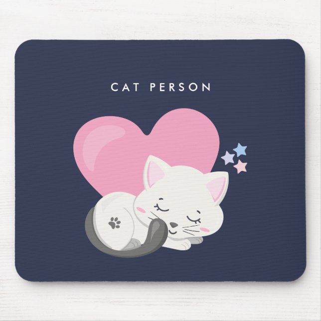 Katze Person Text Niedlich White Kitty Cat Schlafe Mousepad (Vorne)