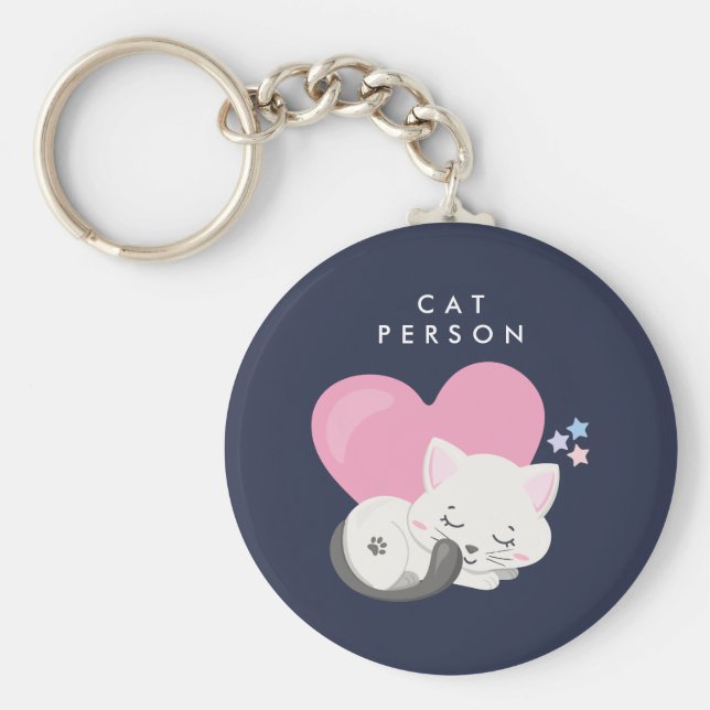 Katze Person Text Niedlich White Kitty Cat Schlafe Schlüsselanhänger (Vorne)
