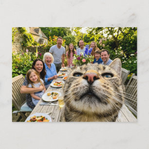 Katze photobombt Familiensommergartenessen Postkarte
