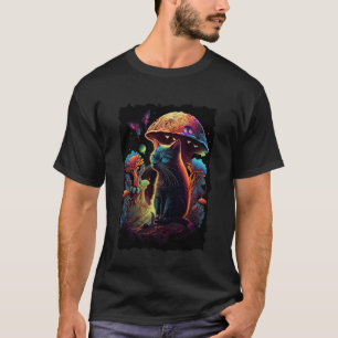 Katze Pilze Retro 70er Jahre Vintage Psychedelisch T-Shirt