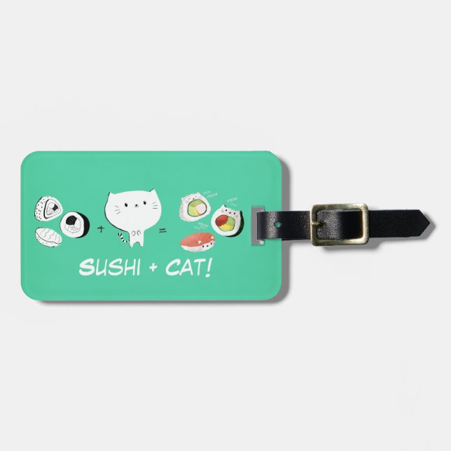 Katze plus Sushi entspricht Niedlichkeit! Gepäckanhänger (Vorderseite horizontal)