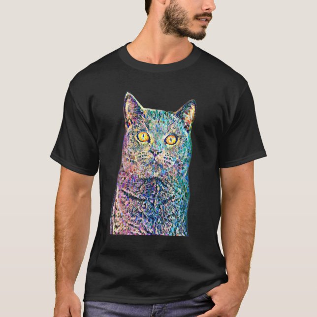 Katze Pointillismus Filter Katze Besitzer T-Shirt (Vorderseite)