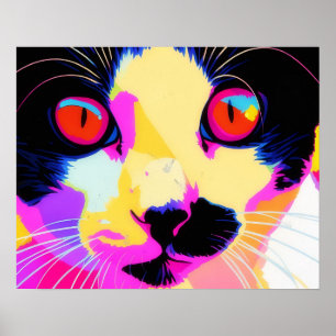 Katze Pop Art Neon Farbposter Poster