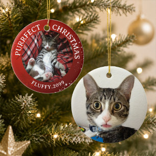 Katze Purrfect Weihnachten 2 Fotos Rot Keramik Ornament
