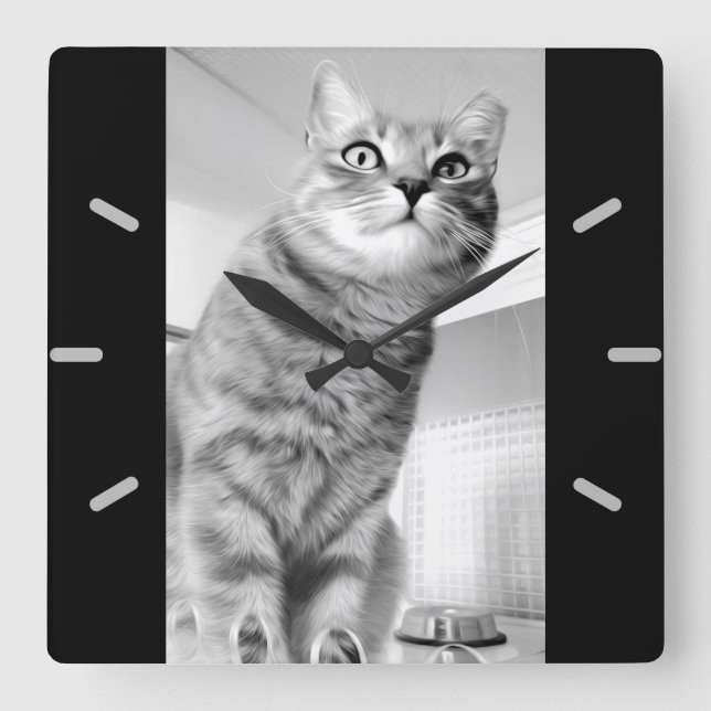 Katze Quadratische Wanduhr (Vorderseite)
