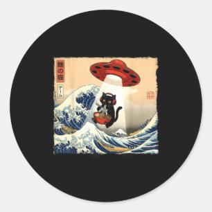 Katze Ramen Japanisch Lustig Grafik Ufo Kawaii Kat Runder Aufkleber